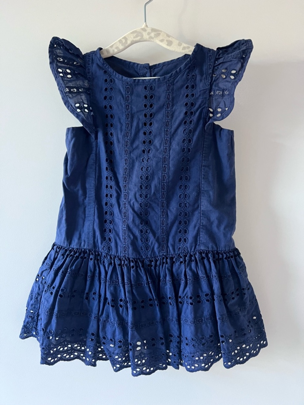 Cherokee Navy Blue Eyelet Ruffle Flutter Sleeve Dress 2T Bohemian Cottagecore - Picture 1 of 6